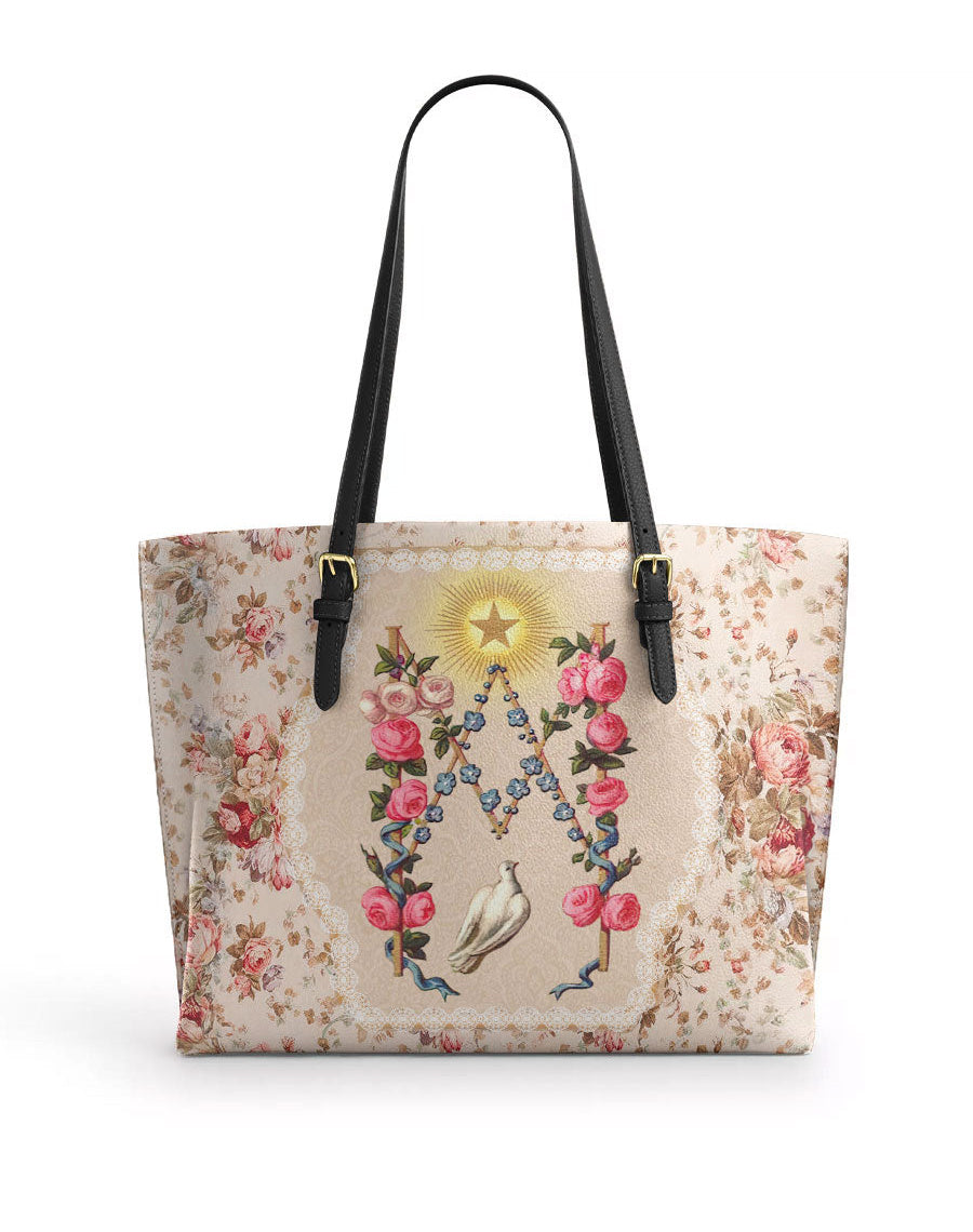 Roses of the Rosary Leather Tote Bag