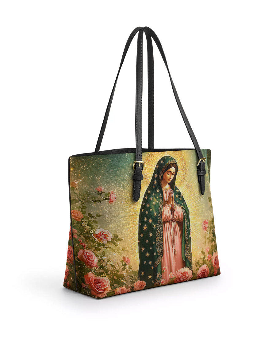 Roses of Guadalupe Leather Tote Bag