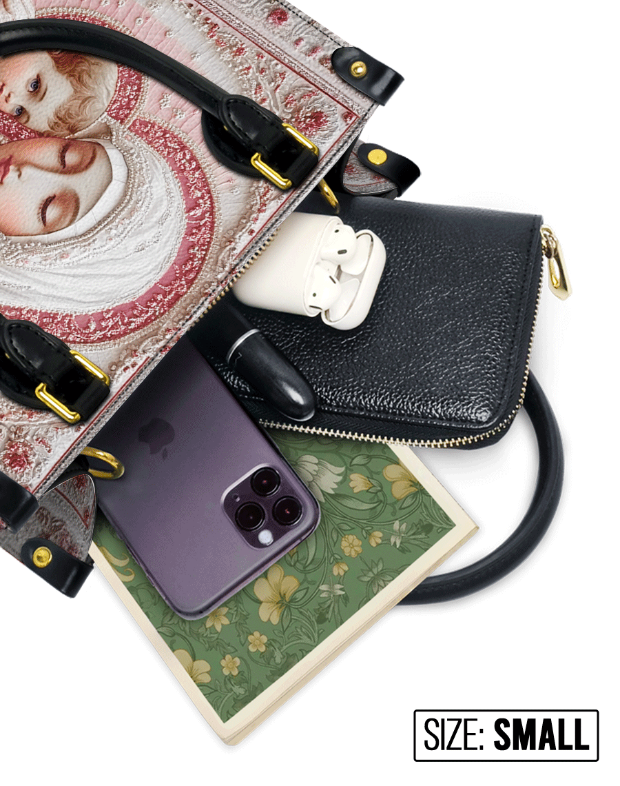 Sacred Serenity: The Madonna’s Tender Embrace Leather Bag