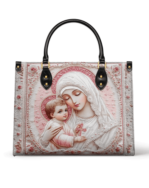 Sacred Serenity: The Madonna’s Tender Embrace Leather Bag
