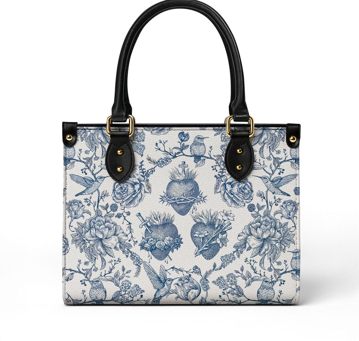 Sacred Elegance: Blue and White Devotion Leather Bag