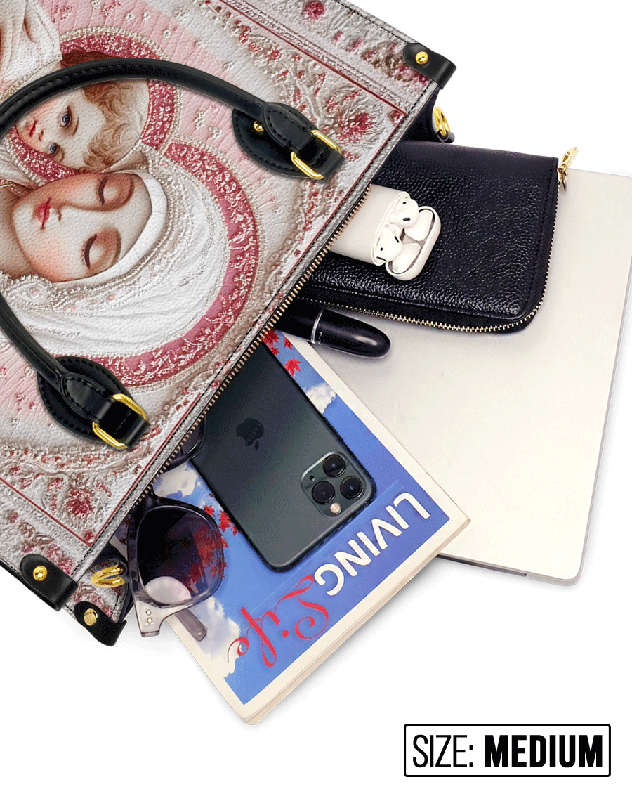 Sacred Serenity: The Madonna’s Tender Embrace Leather Bag