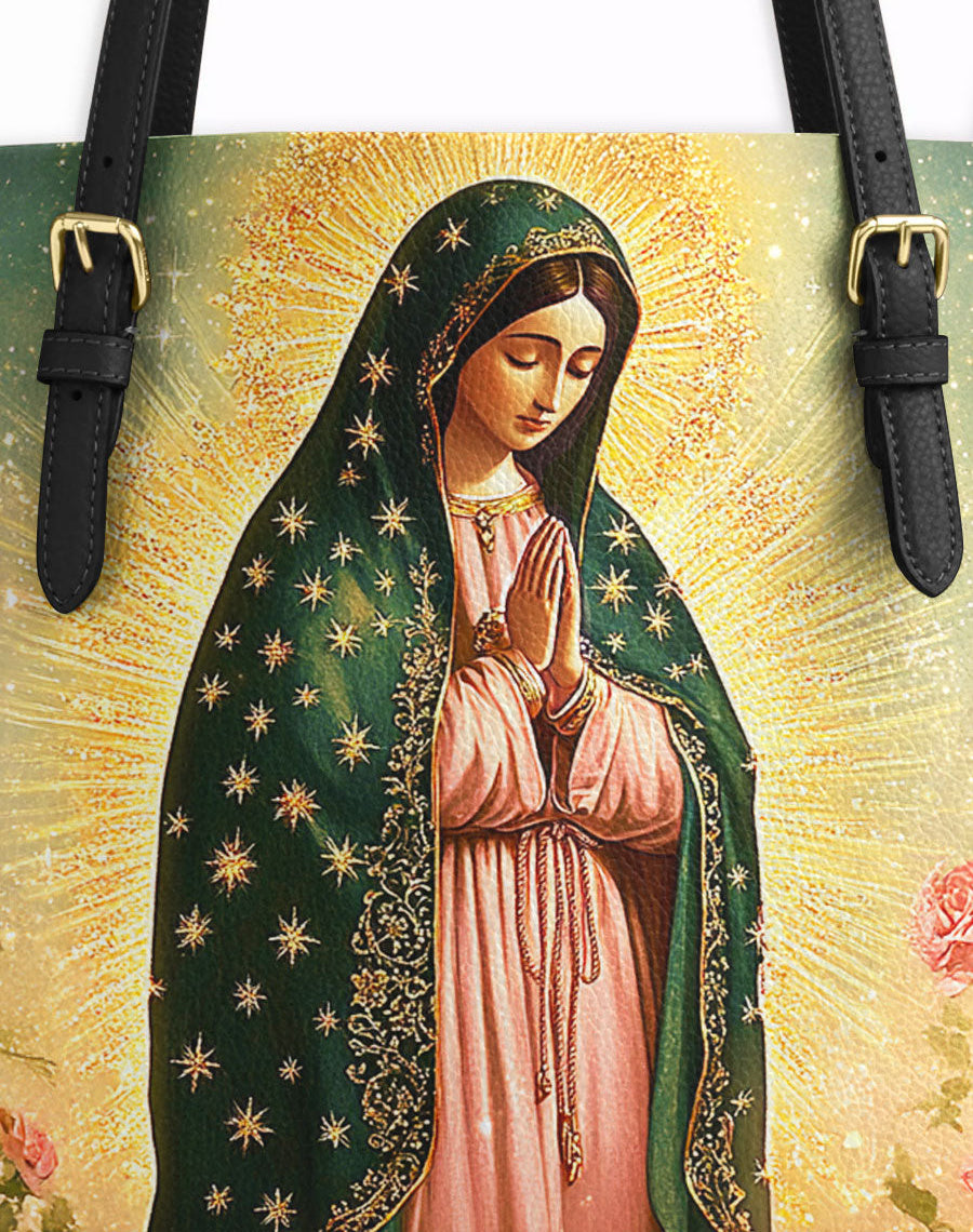 Roses of Guadalupe Leather Tote Bag