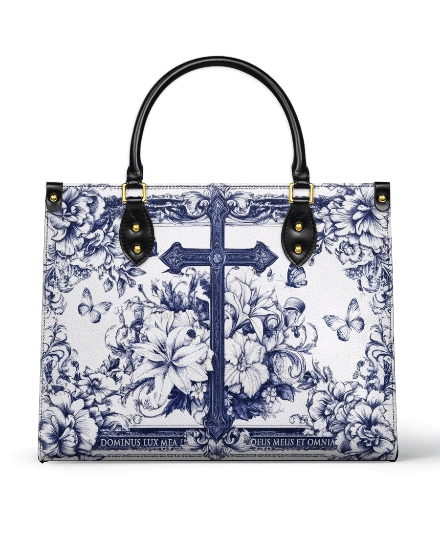 The Cross Amidst Blooming Faith Leather Bag