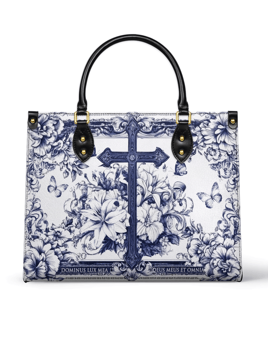 The Cross Amidst Blooming Faith Leather Bag