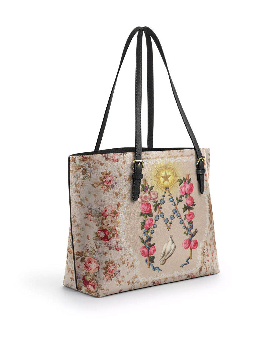 Roses of the Rosary Leather Tote Bag