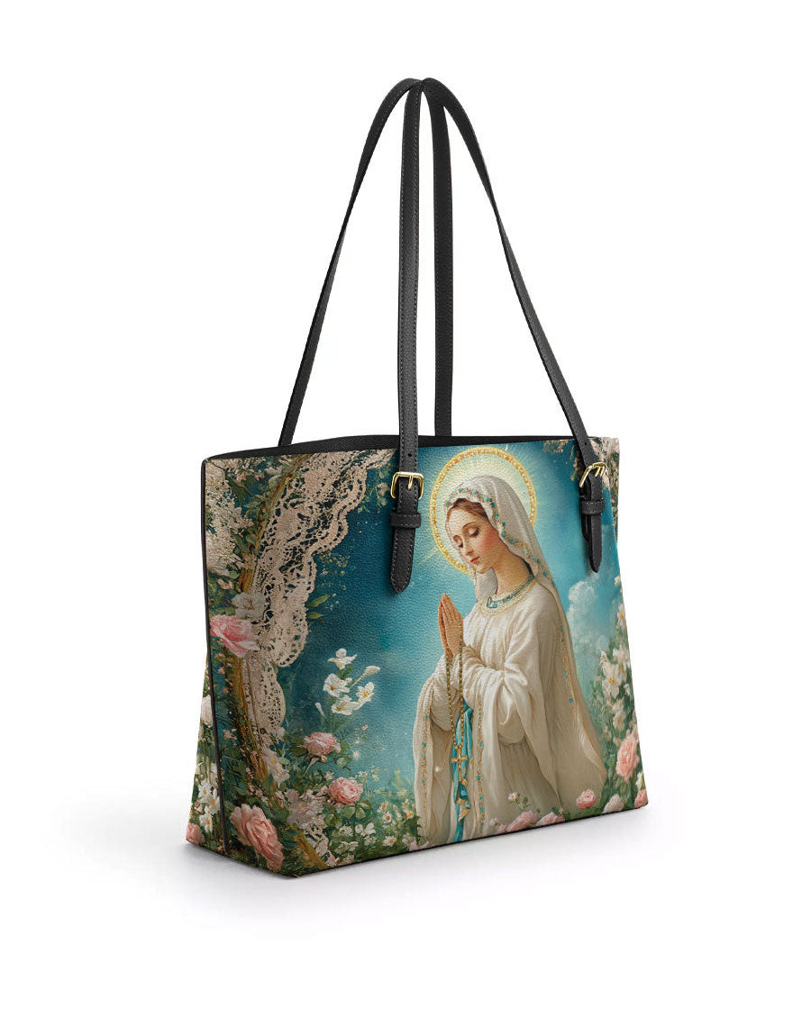 Lady Of Lourdes Leather Tote Bag