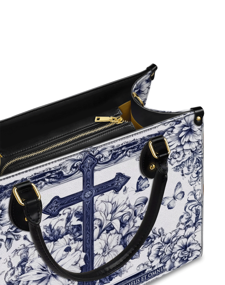 The Cross Amidst Blooming Faith Leather Bag