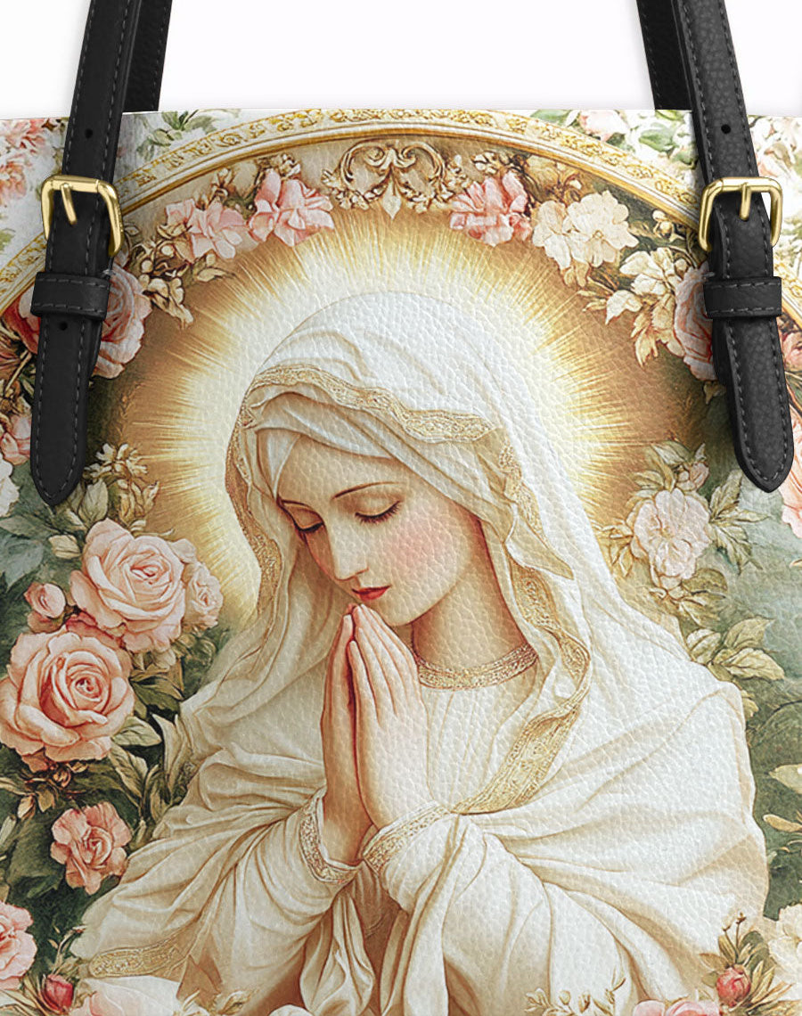 Virgin Mary's Grace Leather Tote Bag