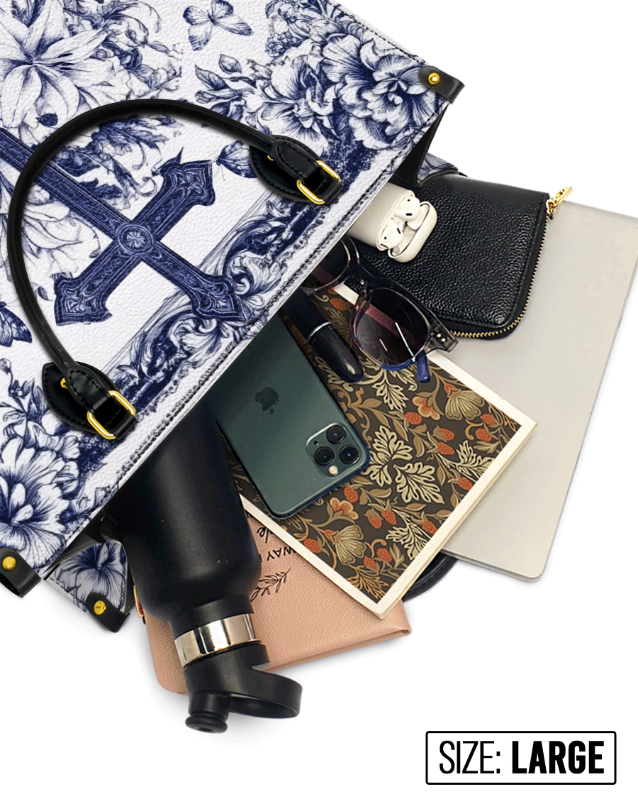 The Cross Amidst Blooming Faith Leather Bag