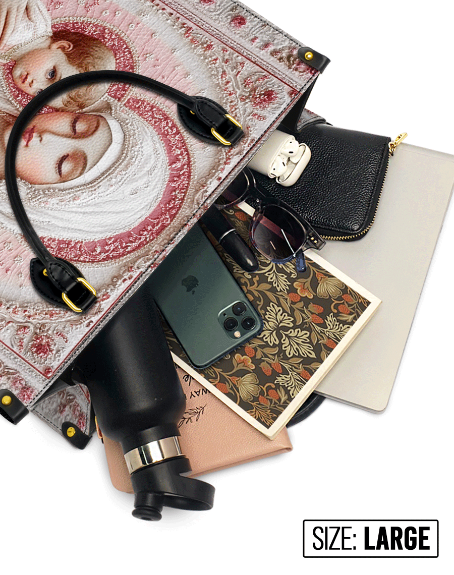 Sacred Serenity: The Madonna’s Tender Embrace Leather Bag