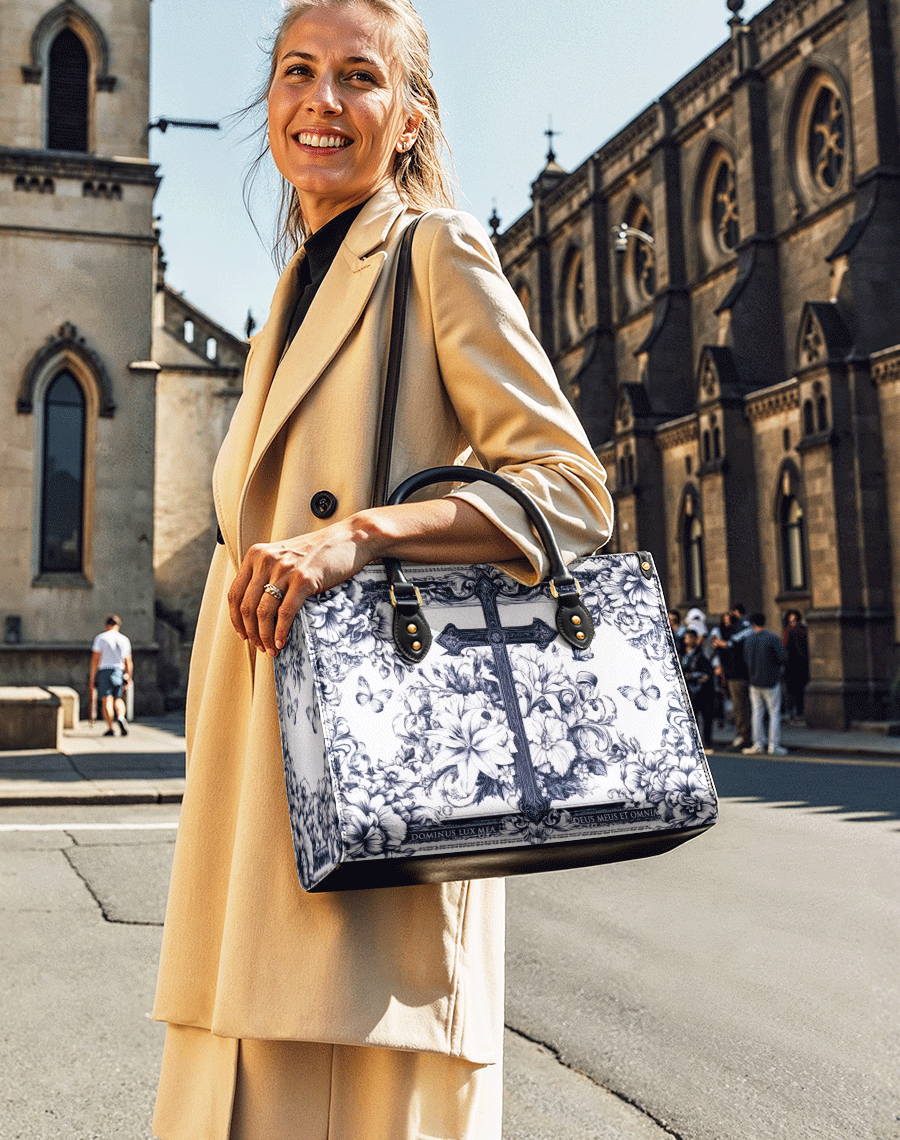 The Cross Amidst Blooming Faith Leather Bag