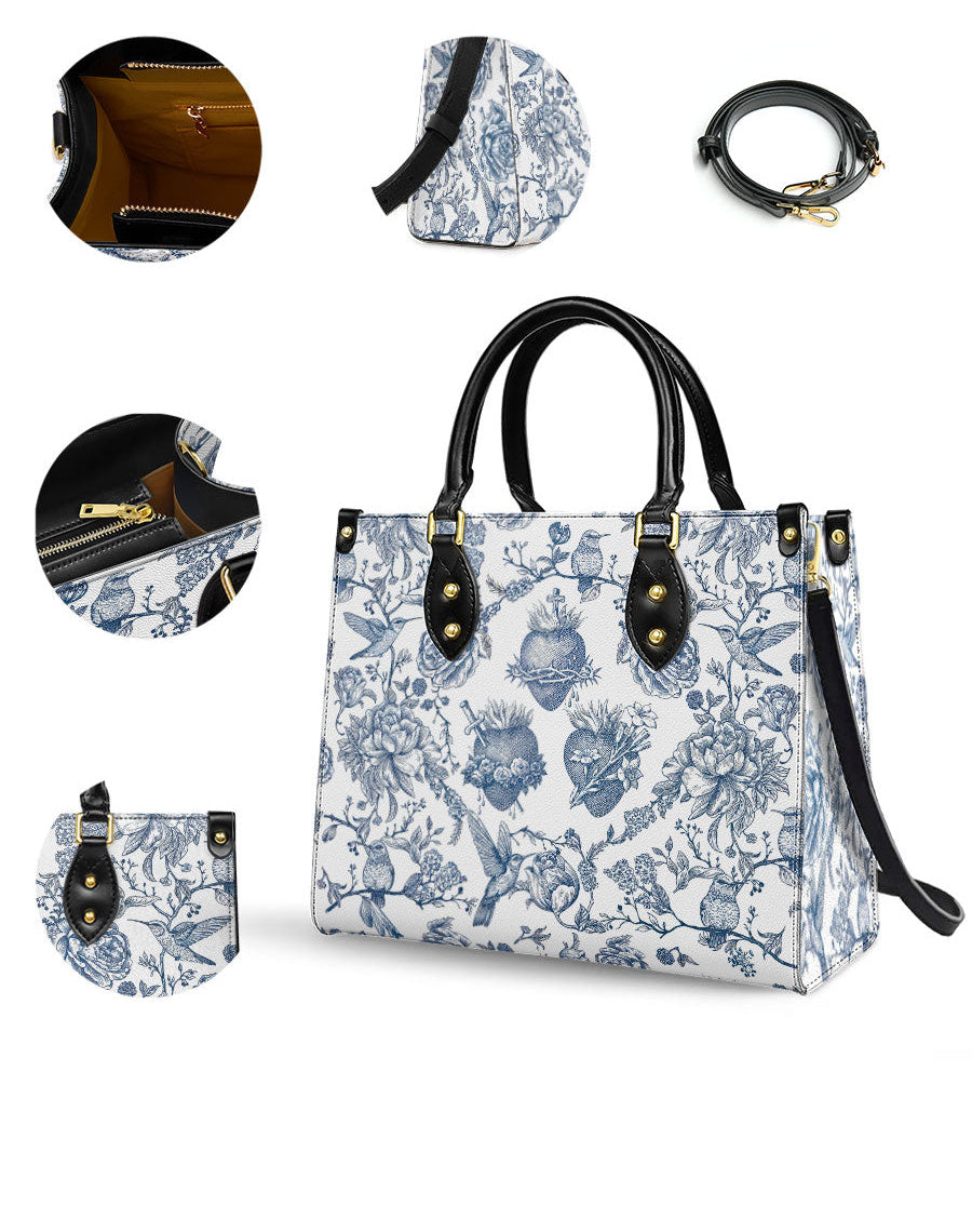 Sacred Elegance: Blue and White Devotion Leather Bag