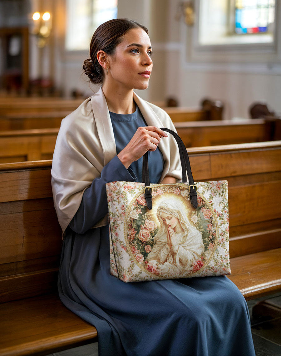 Virgin Mary's Grace Leather Tote Bag