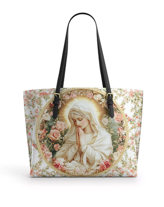 Virgin Mary's Grace Leather Tote Bag