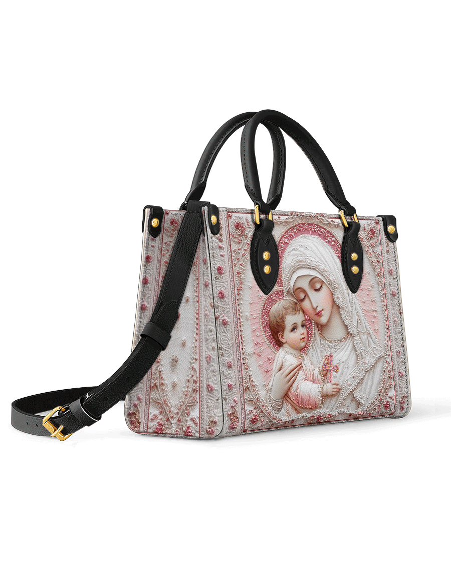 Sacred Serenity: The Madonna’s Tender Embrace Leather Bag