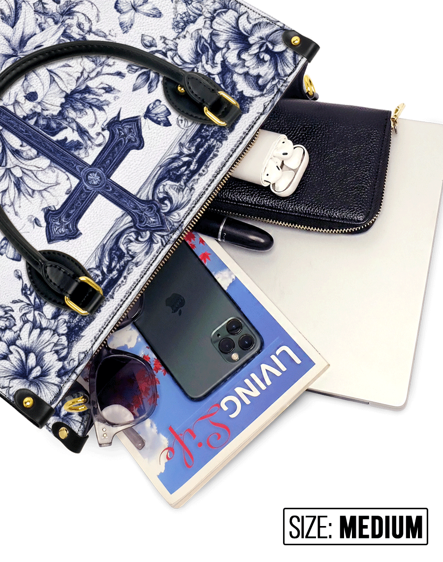 The Cross Amidst Blooming Faith Leather Bag