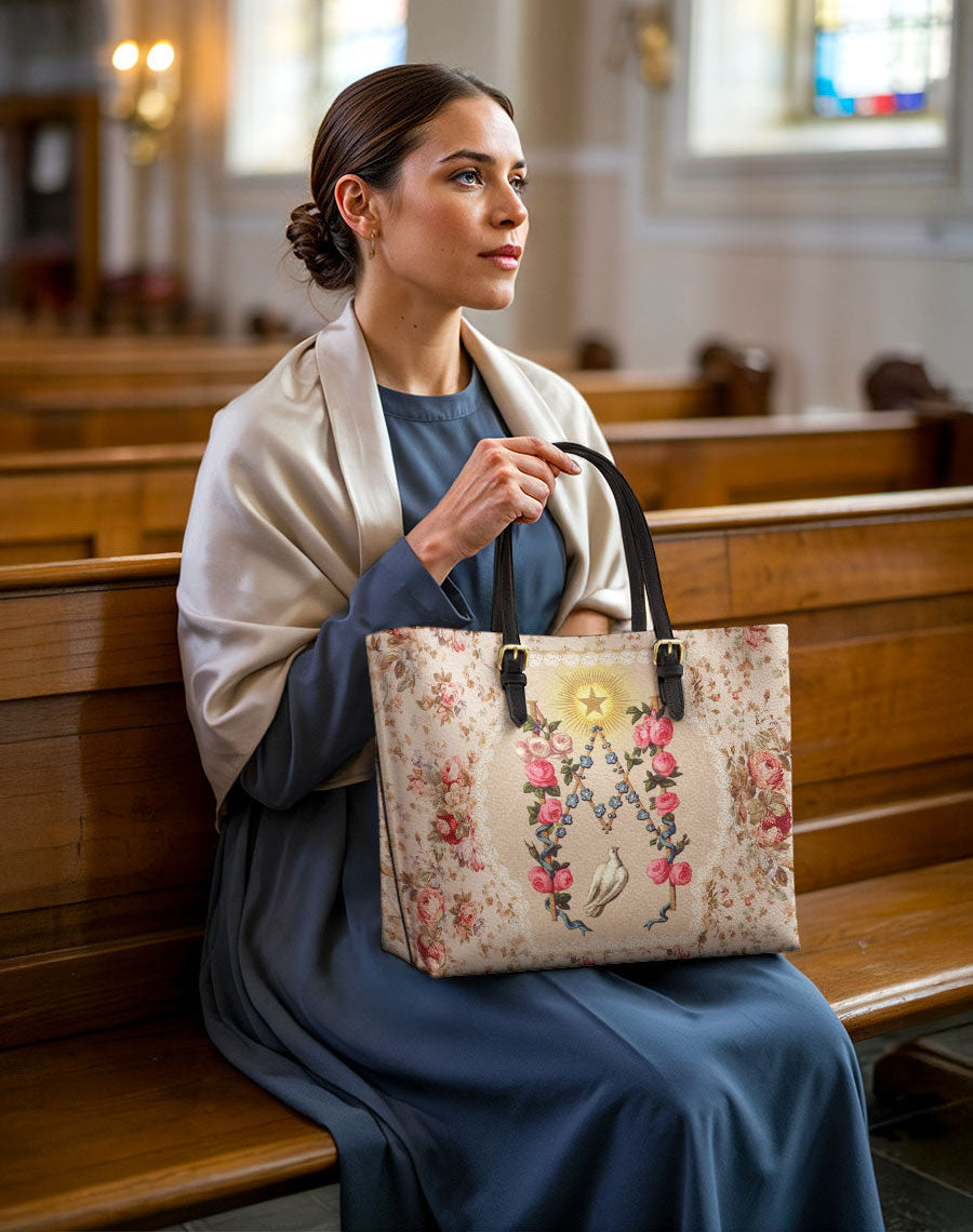 Roses of the Rosary Leather Tote Bag