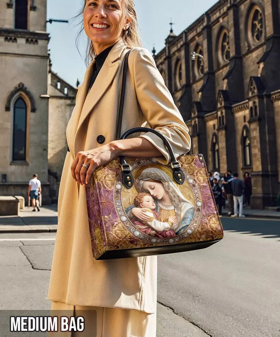 Divine Madonna And Child Leather Bag