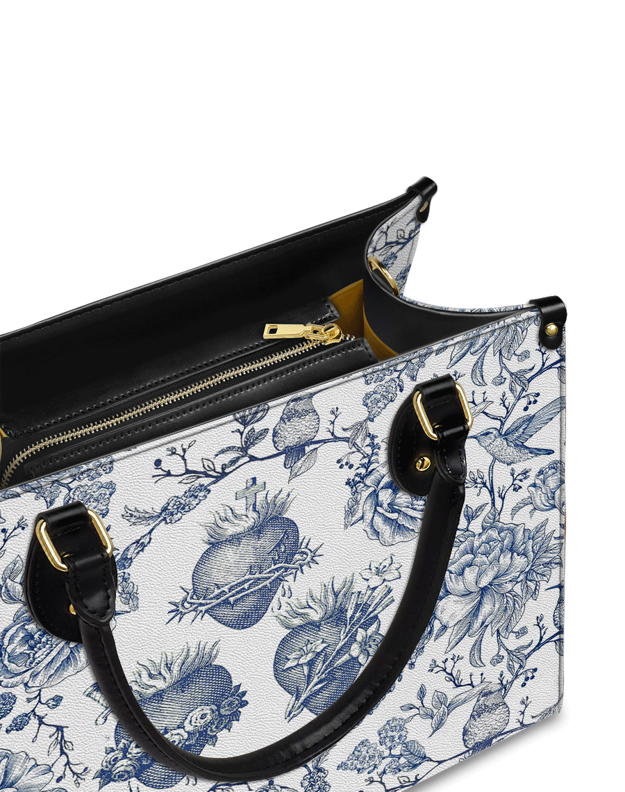 Sacred Elegance: Blue and White Devotion Leather Bag