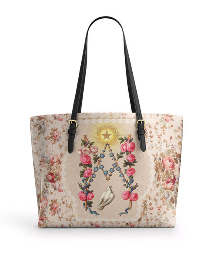  Roses of the Rosary Leather Tote Bag