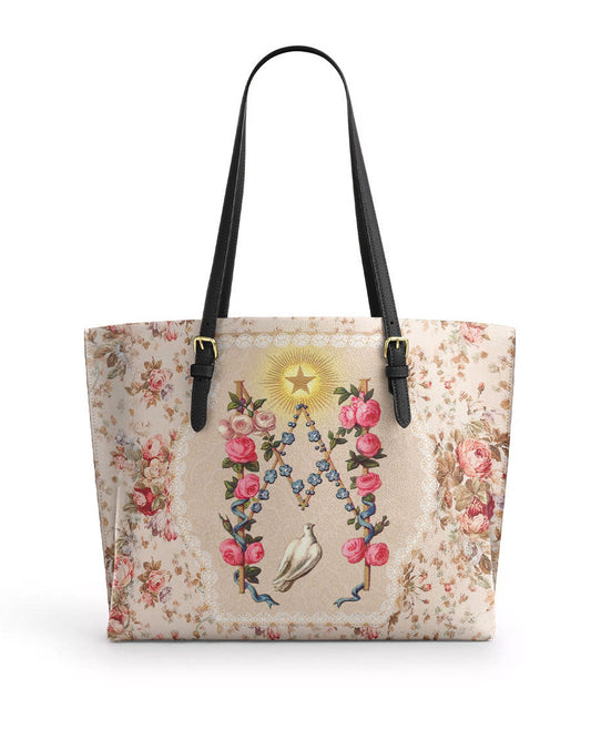  Roses of the Rosary Leather Tote Bag