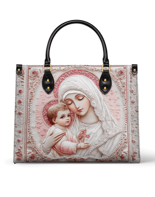  Sacred Serenity: The Madonna’s Tender Embrace Leather Bag