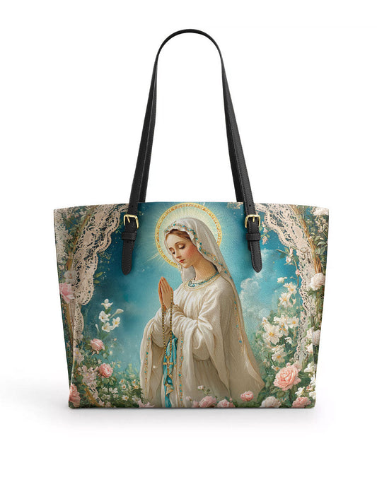  Lady Of Lourdes Leather Tote Bag