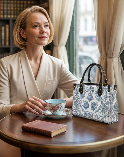  Sacred Elegance: Blue and White Devotion Leather Bag