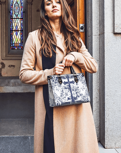  The Cross Amidst Blooming Faith Leather Bag
