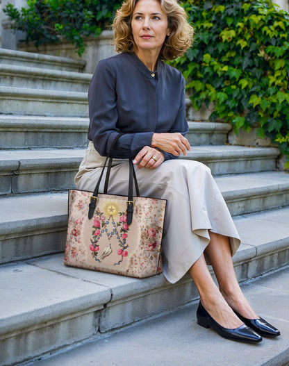  Roses of the Rosary Leather Tote Bag