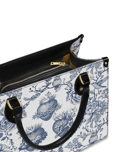  Sacred Elegance: Blue and White Devotion Leather Bag