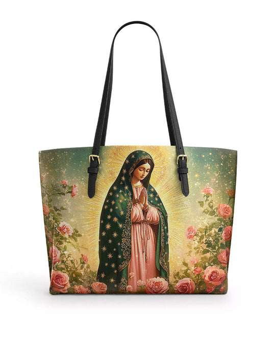  Roses of Guadalupe Leather Tote Bag